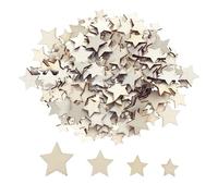 200 discos de madera pentagonales grandes de 1 a 2 cm, 4 tamaños, accesorios decorativos, producción de manualidades, adornos de mesa, adecuados para decoración de escenas (color madera cruda).