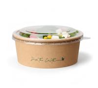 200 Ensaladeras Cartón Kraft 500 ml con Tapa rPET - Bols Kraft Reutilizables para Ensaladas, Comida para Llevar y Delivery - Envases Take Away Resistentes