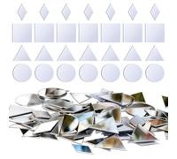 200 espejos pequeños para manualidades, 4 formas, miniespejos de mosaico, autoadhesivos, piezas de espejo de cristal para arte de pared, decoración de bricolaje (redondo + rombo + triángulo cuadrado)