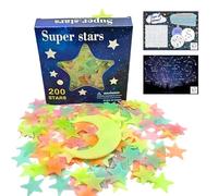 200 Estrellas Fluorescentes para techo 3D Premium con Hoja Educativa Interactiva de Constelaciones. Brillo extra intenso. Decoración Infantil Para Pared y Techo. Estrellas que Brillan en la Oscuridad.