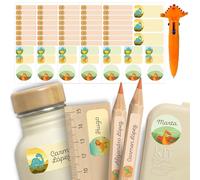 200 Etiquetas Adhesivas Personalizadas 0+ con Bolígrafo 4 formas - Papel FSC y Pegamento Bio-Based | Pegatinas Personalizadas para Escuela, Guardería y Casa