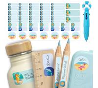 200 Etiquetas Adhesivas Personalizadas 0+ con Bolígrafo 4 formas - Papel FSC y Pegamento Bio-Based | Pegatinas Personalizadas para Escuela, Guardería y Casa