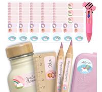 200 Etiquetas Adhesivas Personalizadas 0+ con Bolígrafo 4 formas - Papel FSC y Pegamento Bio-Based | Pegatinas Personalizadas para Escuela, Guardería y Casa