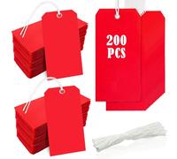 200 etiquetas de envío rojas en blanco de 4 3/4 x 2 3/8 pulgadas con etiquetas de papel de alambre, etiquetas de regalo con cinta con cuerdas con parche de fibra reforzada.