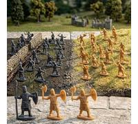 200 figuras de mini caballeros de soldados de juguete a escala 1:72, soldados de juguete de plástico con espadas y figuras de acción de hombres del ejército medieval para exhibición (gris y dorado)