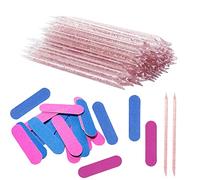 200 herramientas de pedicura para arte de uñas, 100 mini limas de uñas de doble cara para uñas naturales y 100 palitos de cutícula de uñas rosas