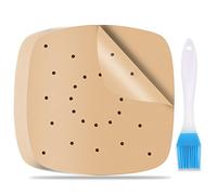 200 Hojas de Papel Cuadrado Freidora Aire con Pulpa de Madera Virgen para Horno y Air Fryer, con Pincel de Aceite (21.6 cm)