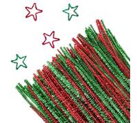 200 limpiadores de pipas con purpurina, color rojo, para manualidades | Limpiador de pipas para manualidades con purpurina, 30 cm, alambre de chenilla rojo y verde, limpiador de pipas de Navidad