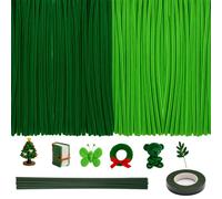 200 limpiadores de pipas verde, alambre de chenilla, para manualidades, 30 cm de largo, limpiador de tuberías con cinta y varillas para manualidades, decoración