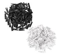 200 mini estantes de madera, mini estantes de fotos, pinzas de madera, pinzas para fotos, pequeñas pinzas para manualidades, accesorios de bricolaje (blanco, negro)