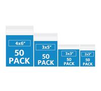 200 Pack 2 Mil Thick Poly Ziplock Bags for Jewelry, 4 Assorted Sizes, 2x3, 3x3, 3x5, 4x6 Inch. Clear Durable Food Grade Safe PP Plastic Resealable Zipper Baggies for Ring, Bead, Necklace, Coin, Pill.