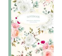 200-Page Lined Notebook, Creamy Rose Mix: 7.5" x 9.25" Light Rose & White Florals, for School, Work, College, Notes, Ideas & Journaling and more!