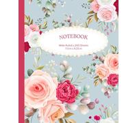 200-Page Lined Notebook, Vintage Roses: 7.5" x 9.25" Blue & Pink Retro Floral, for School, Work, College, Notes, Ideas & Journaling and more!