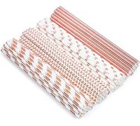 200 pajitas de papel de color oro rosa para cumpleaños, bodas, cócteles, fiestas