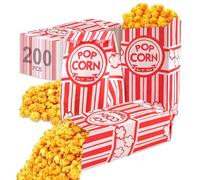 200 Pcs Bolsas de Palomitas de Maíz, 21x9x6cm Bolsas de Papel de Palomitas de Maíz para Noche de Película, Fiestas de Cine, Cumpleaños Infantiles 3.5" x 2.5" x 8.26" Rayas Rojas y Blancas