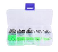 200 pcs Hameçons Perles Glow Set Pêche Boîte Rangement | Cet ensemble de 200 pièces associe des perles lumineuses à des crochets barbelés et une boîte en plastique