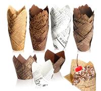 200 Pcs Moldes Magdalenas Papel de Tulipán, Moldes de Muffins, Tazas de Papel de Pastel, Vasos de Papels para Hornear Magdalenas Muffins Cupcakes Fiestas de Cumpleaños Bodas Pastelerías(4 Diseños)