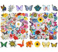 200 pegatinas de vinilo mezcladas con mariposas y flores, impermeables, para botellas de agua, lindas calcomanías para equipaje de viaje, monopatín, guitarra, adultos, adolescentes, 4 estilos