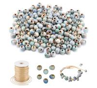 200 Perlas de Cerámica, 6 mm, Juego de Cuentas con Rollos de 10 Metros de Alambre Encerado, Perlas de Cerámica para Enhebrar para Bricolaje, Joyas, Artes, Collares, Brazaletes