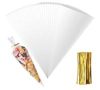 200 Piezas Bolsas de Cono Transparentes para Chuches, Bolsas de Celofán de Cono de Transparente con Lazos de Torsión para Cumpleaños Fiesta Galletas Caramelo Dulces Regalos
