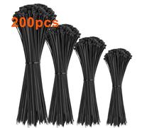 200 Piezas Bridas Plastico 100/150/200/300mm para Cables Profesionales,Bridas Negras para Cables Para Oficina,Hogar,Exteriores