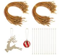 200 Piezas Cuerda para Colgar Adornos, Metálicas Cordón a Presión para Adornos con Cierres a Presión para Árbol de Navidad Colgante Vacaciones Fiesta Adornos Decoraciones(Oro)