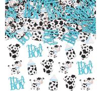 200 piezas de confeti de vaca para baby shower para niño, azul It's a Boy Cow Print Confetti decoraciones de mesa, decoración de fiesta temática de animales de granja, suministros de baby shower