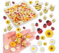 200 piezas de mini resina de abeja, margarita, girasol, decoración de parte trasera plana, adornos de abejas, cuentas epoxi, mariquitas, manualidades, varios tamaños, decoraciones de girasol para