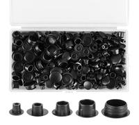 200 piezas de tapas para orificios de taladro, tapas para tornillos de 5/6/8/10/12 mm, cubiertas de tornillos de plástico negro con caja, tapones ciegos para muebles