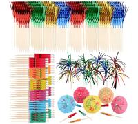 200 Piezas Decoración de Cóctel, contiene 150 Piezas Palillos de Cócteles de Fuegos Artificiales, 50 Piezas Paraguas de Cóctel, para Cumpleaños Boda Fiesta Bebidas, Tartas y Frutas