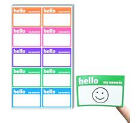 200 Piezas - Hello My Name Is Stickers, Pegatinas Name Tags - 75 x 50 mm, 5 Colores