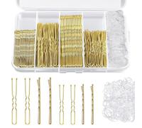 200 Piezas Horquillas para El Pelo, 100 Diademas, Cabello Onduladas de Metal, Horquillas en Forma, de U Horquilla Invisible Para Mujeres y Niñas, Moños Largos, Rizados(Gold)