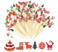 200 Piezas Navidad Pinchos de Cocktail, Palillos de Cócteles de Navidad 13cm, Brochetas de Frutas de Papá Noel, Árbol de Navidad, Alce, Copo de Nieve, Bar Invierno de Navidad Fiesta Cóctel Decoración