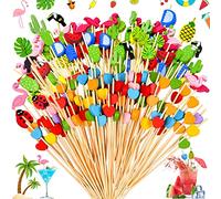 200 Piezas Palillos Decorativos para Aperitivos, Palillos para Cócteles 12cm, Palillos Rosa para Aperitivos en Forma de Corazón, Incluye Corazón, Fruta, Flamenco Rosado, Para Fiesta, Niños (Colorido)