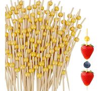 200 Piezas Palillos Para Aperitivos,Palillos Para Aperitivos Navidad,Palillos Navidad,Palillos,Pinchos Para Aperitivos,Brochetas Navidad,Palillos De Coctel Dorado,Palillos Decorativos (Oro)