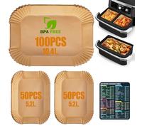 200 Piezas Papel Freidora Aire, Papel para Air Fryer Cosori Dual Blaze TwinFry 10 L/Ninja Air Fryer AF500EU 5,2-10,4 L/Cecotec Cecofry Dual 9000 9 L, 10 L y 11 L, Accesorios Airfryer