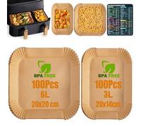 200 Piezas Papel para Freidora de Aire, Papel Horno para Freidora sin Aceite, Rectángulo de Desechable para Philips Airfryer 3000 Series/5000 Series, Cecotec DMS 5,5L/3,5L Air Fryer