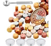 200 Piezas Sello Cera Kit Sello Boda Cera Perlas De Cera De Sellado Octogonales Con 4 Velas Y 1 Cuchara Para Derretir Para Sellar Sellos Para Cartas, Papel De Regalo Y MáS (Color MetáLico)