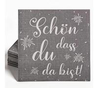 200 Servilletas «Schön dass du da bist » - 33 x 33 cm servilletas absorbentes y resistentes al desgarro, ideal para cumpleaños, bodas, bautizos, aniversarios, decoración de mesa para ocasiones
