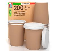 200 tazas de café desechables de papel Havana, 200 ml, con tapa de papel, para bebidas calientes y frías, infusiones ecológicas de té, tazas desechables de un solo uso biodegradables + 200 tapas de