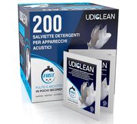 200 toallitas desechables húmedas Udiclean para la limpieza diaria de audífonos y dispositivos cocleares Su fórmula suave elimina la grasa y el sudor
