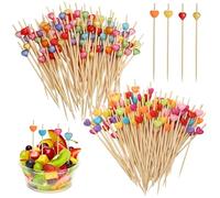 200 unidades de palillos de cóctel de madera con decoración de corazón colorido, pinchos de 12 cm, pinchos de madera para decoración de cócteles, pinchos de madera, pinchos para bar, tartas y fiestas