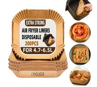 200 Unidades de Papel Air Fryer Cuadrado,20×20×4,5 cm,Compatible con COSORI 5,7L/6L, Ninja AF180EU 6,2L, Cecotec 5,5L/6,5L,Papel Freidora Aire Desechable,para Freidora sin Aceite de 4,7 a 6,5 litros