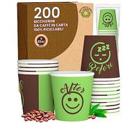 200 vasos de papel de café 65 ml DownUP Green vasos ecológicos biodegradables desechables pequeños llevar bebidas calientes