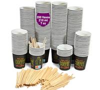 200 Vasos Desechables Café de Papel Cartón 210ml / 7 oz con Paletinas de Madera: Vasos para Café para Corto, Lungo, Expreso. Para Oficinas y Hogares