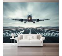 200 x 140 cm Fotomurales No Tejido Pintura Moderno Avión Deportivo Pista, Negro Gris Papel Pintado Decoración de Pared, Murales póster efecto 3D Decorativos Murales para Dormitorio Infantil Salón