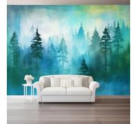 200 x 140 cm Fotomurales No Tejido Pintura Pintura Al Óleo Abstracta De Pinos De Selva, Azul Verde Papel Pintado Decoración de Pared, Murales póster Decorativos Murales para Dormitorio Infantil Salón