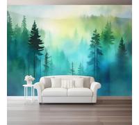 200 x 140 cm Fotomurales No Tejido Pintura Pintura Al Óleo Retro De Niebla De Selva, Azul Verde Papel Pintado Decoración de Pared, Murales póster Decorativos Murales para Dormitorio Infantil Salón