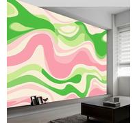 200 x 140 cm Papel Pintado Pared Panorámico Líneas Abstractas Geométricas Y Onduladas Rosa Verde decoración de pared Póster Gigante de Pared Personalizado 3D Para Salón Dormitorio