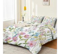 200 x 200 cm Juego de Funda nórdica Reversible, Cama 105,Acuarela Pastoral Plantas Flores Rosa Funda nórdica con Estampado, 4 Lazos en Las Esquinas y 2 Fundas de Almohada